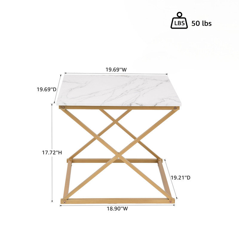 Nesting Coffee Table Set of 3, Faux Marble Top with Golden Frame