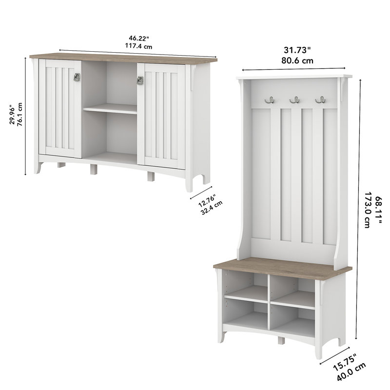 Pernell Freestanding 3 - Hook Coat Rack, Shiplap Gray/Pure White