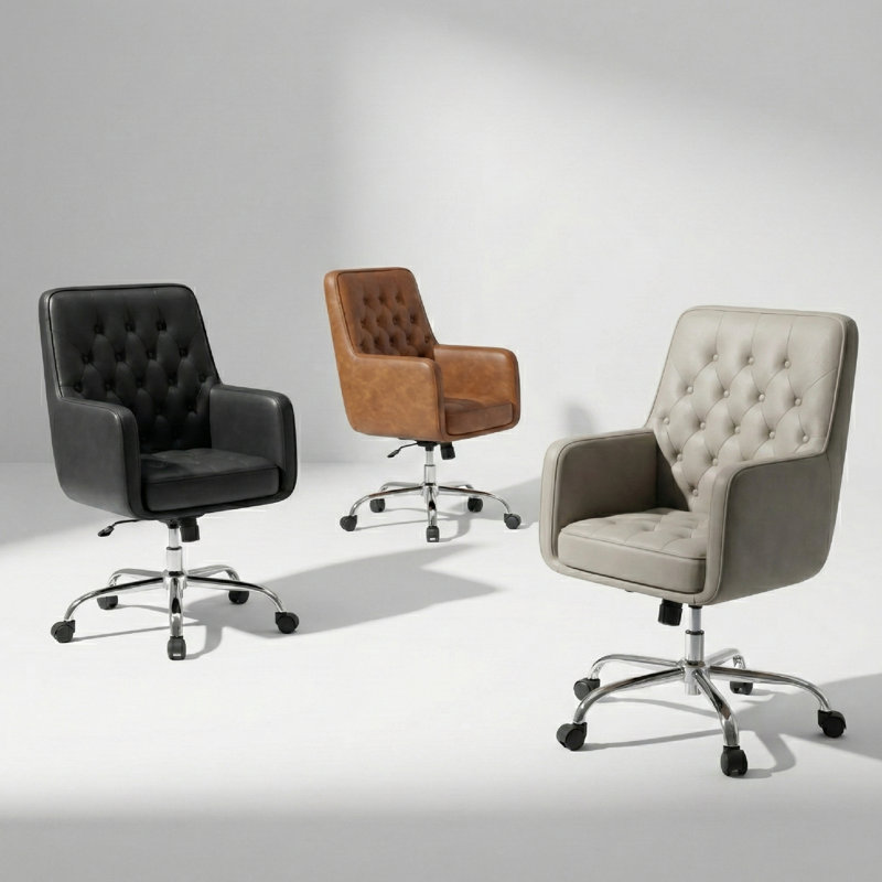 Chaise de bureau capitonnée à boutons, Noir