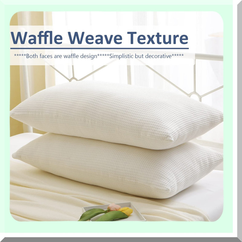 Waffle Weave Cotton Pillow Shams - 2 Pack Farmhouse Aesthetic Bed Covers with Zipper Closure - Soft Textured Pillowcases