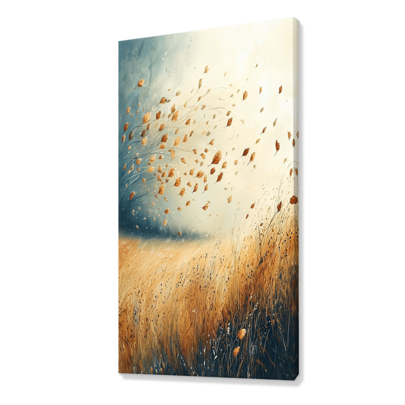 «Meadow Windy Prairie Leaves I», art mural prairie, H 60 po x l 28 po, Toile tendue, Ne s’applique pas