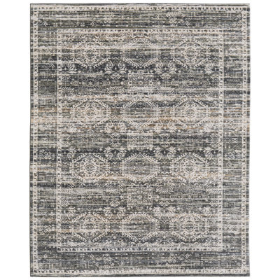 Thara Traditional Medallion, Black/Ivory/Green, 2' x 3' Accent Rug