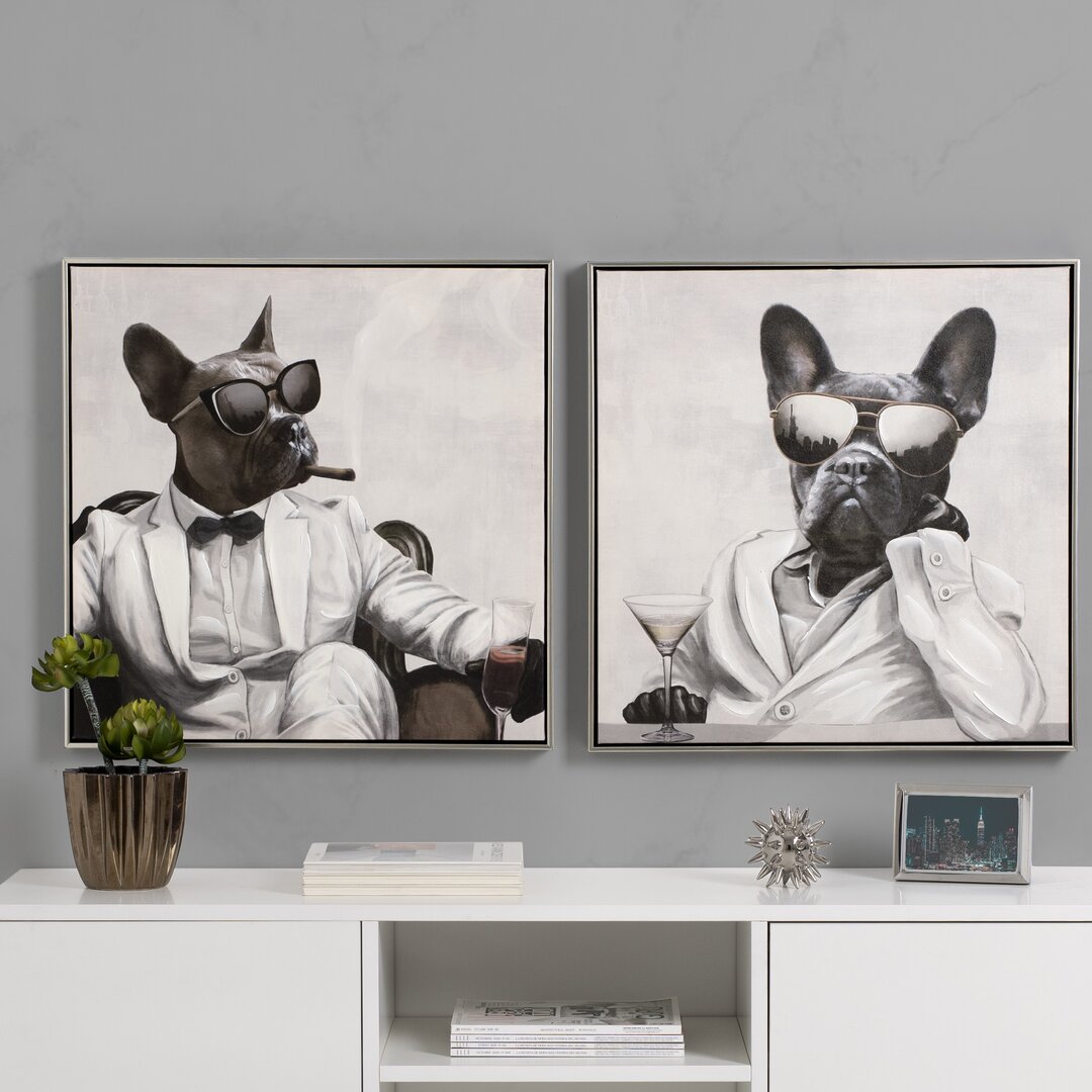 2-tlg. Leinwandbilder-Set Fashion French Bulldog Gentlemen