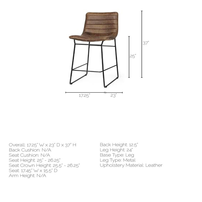 Meritt 22.5" Bar Stool, Genuine Leather-Brown