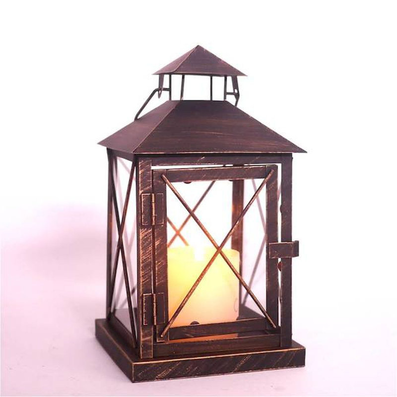 Tabletop Lantern, 11" H x 6" W x 6" D, Copper