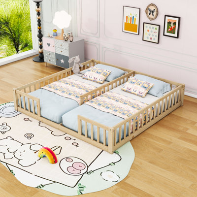 Double Twin Floor Bed With Guardrails