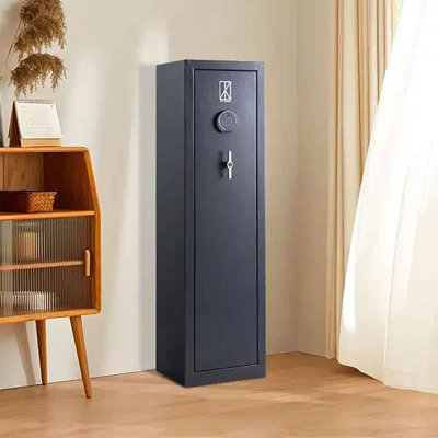 Coffre-fort pour armes à feu biométrique de grande capacité pour 5 fusils et 4 armes de poing - Coffre-fort à empreinte digitale et à clavier avec support USB, assemblage à trou de serrure, intérieur réglable - noir