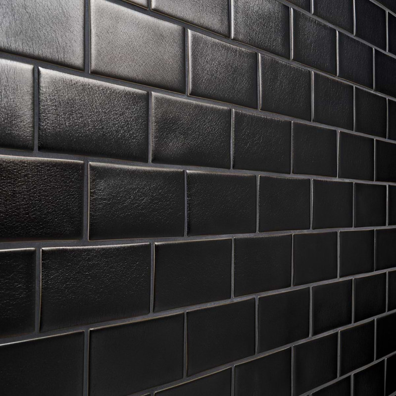 Nabi Subway 3X6 Crackled Glossy Glass Tile, Metallic Gunmetal