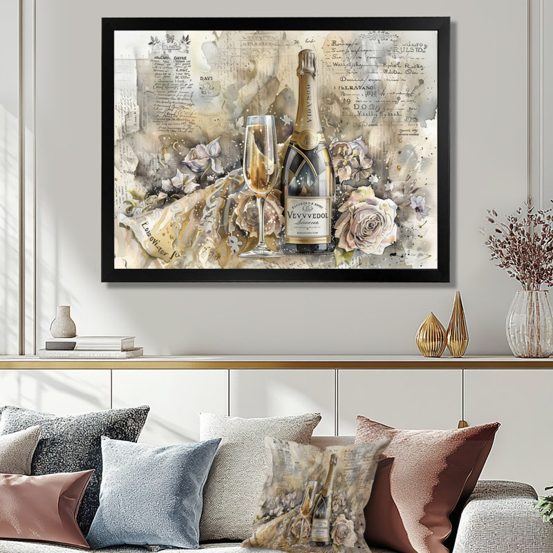 Elegant Sparkling Wedding Champagne II - Champagne, impression d'art mural, Toile tendue, H 12 po x l 20 po