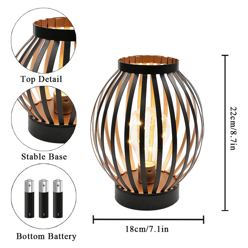 Suzan 22Cm Black/Gold Cage Shape Metal Table Lamp