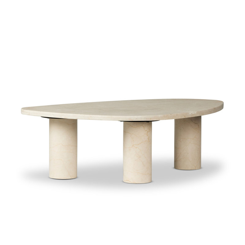 Table basse à 3 pieds Moraga, H 15 po x L 48 po x l 30 po, Marbre de couleur crème