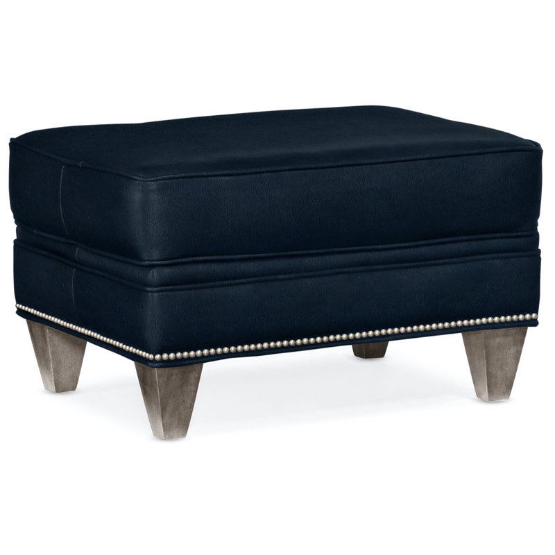 Reddish Ottoman, Stone, Anilina Cacao Genuine Leather, Pewter