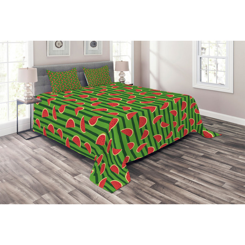 Melon Coastal Polyester Coverlet, King Bedspread + 2 Shams