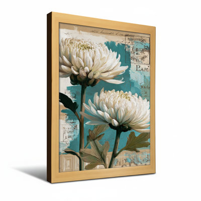 Plantes et fleurs de chrysanthèmes blancs sur fond de carte rétro