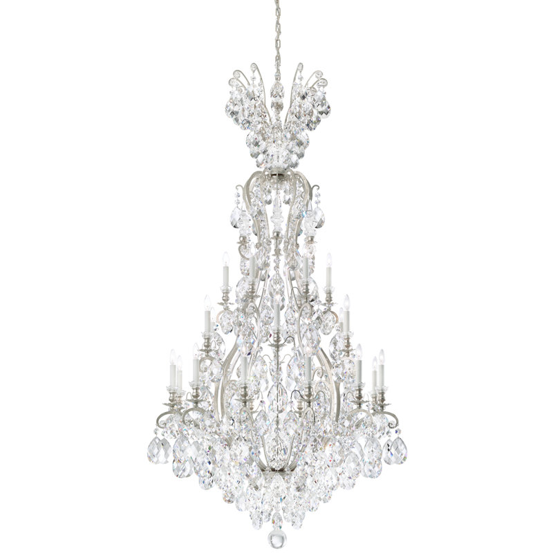 Renaissance 24 - Light Glass Chandelier, Clear Heritage , Antique Silver