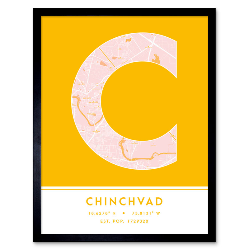 Chinchvad City Map Chinchvad Yellow - Single Picture Frame Typography