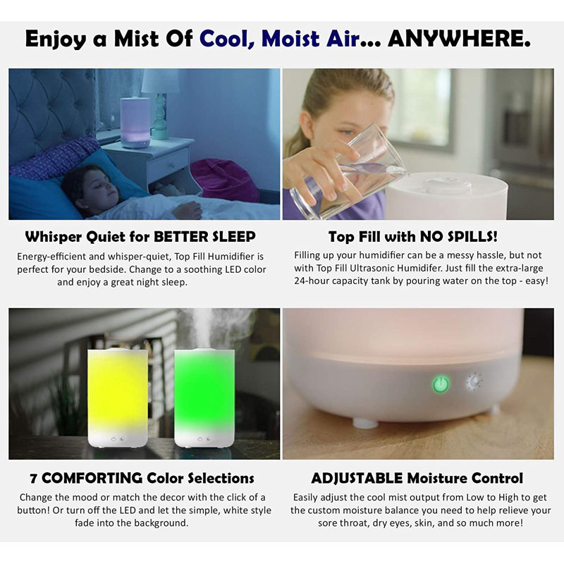 1 Gallon White Ultrasonic Color Changing Humidifier and Aroma Diffuser