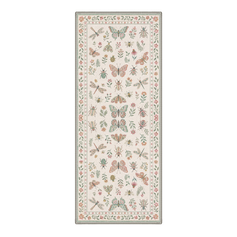 Tapis de couloir ivoire / rose lavable à la machine avec envers antidérapant, Tapis de couloir 2 pi 3 po x 6 pi