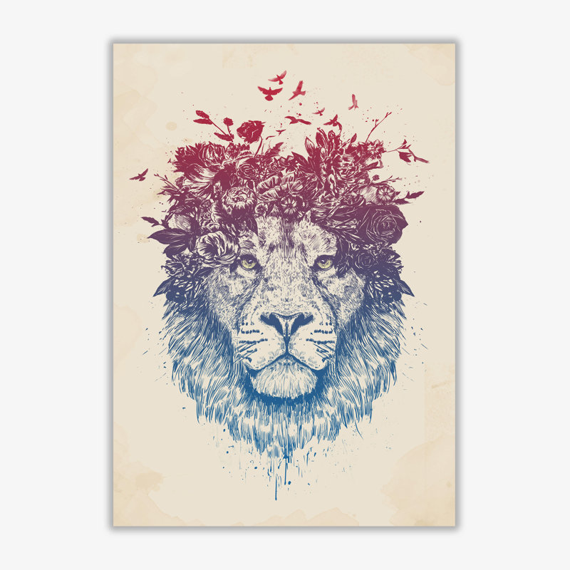 Floral Lion 1 Piece Wall Art, 84 cm H x 59.4 cm W x 1 cm D, No Frame