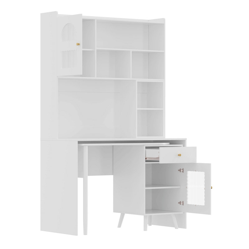 Bureau d'ordinateur avec bureau rotatif à 90 degrés, bureau avec tiroir de rangement et armoire