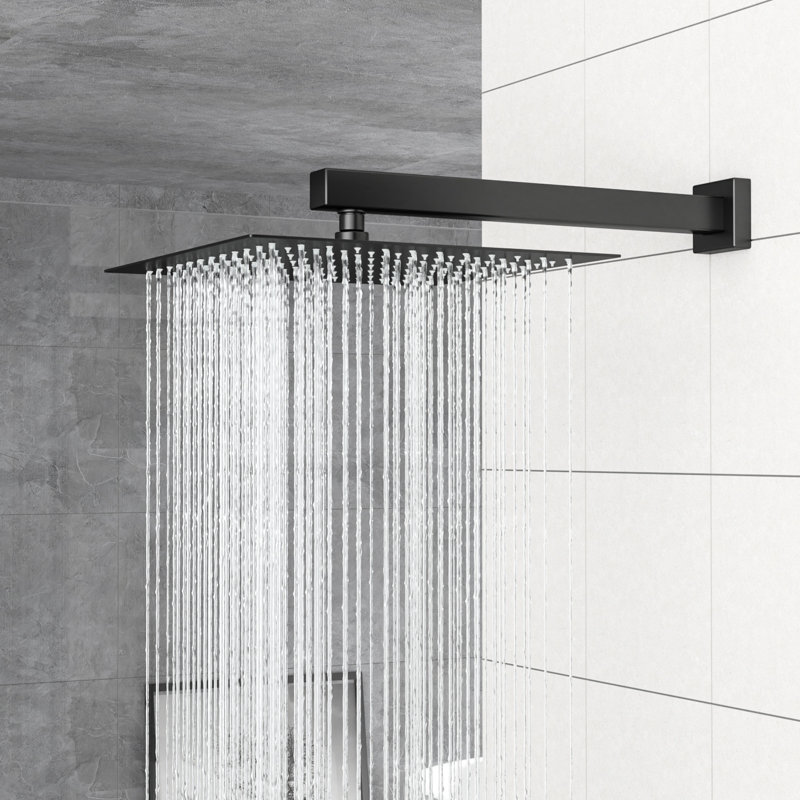 12 Inch Square Wall Mounted Dual Shower Head System In Matte Black With - Scald Balanced Valve, Rainfall Experience, 360 Swivel And Handheld Spray For Various Needs System, Balanced, Adjustable