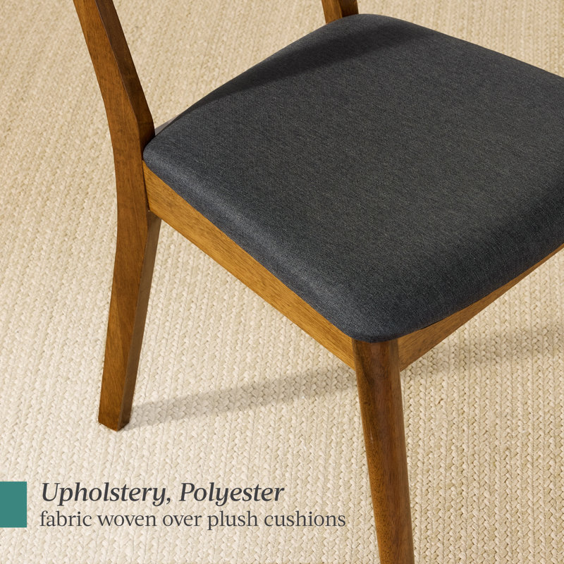 2-Piece Mid-Century Modern Wood & Upholstered Dining Chair Set, Walnut, Black