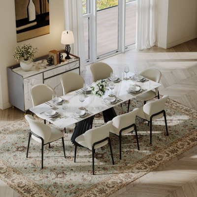 63-94.5" Modern Extendable Dining Table Set With 8 Dining Chairs