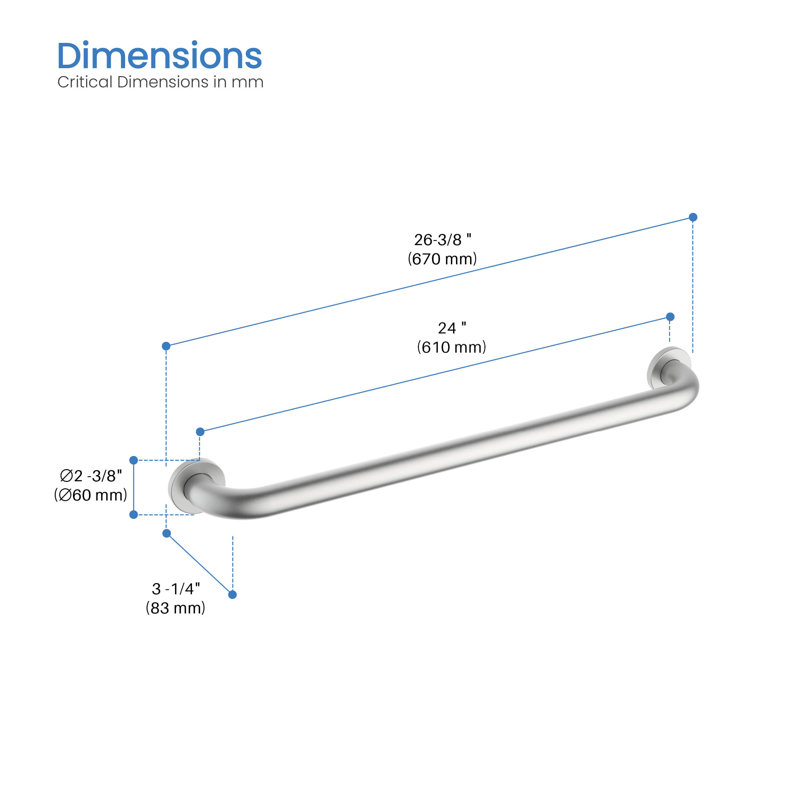 26.38'' Bath Safety Grab Bar, Silver