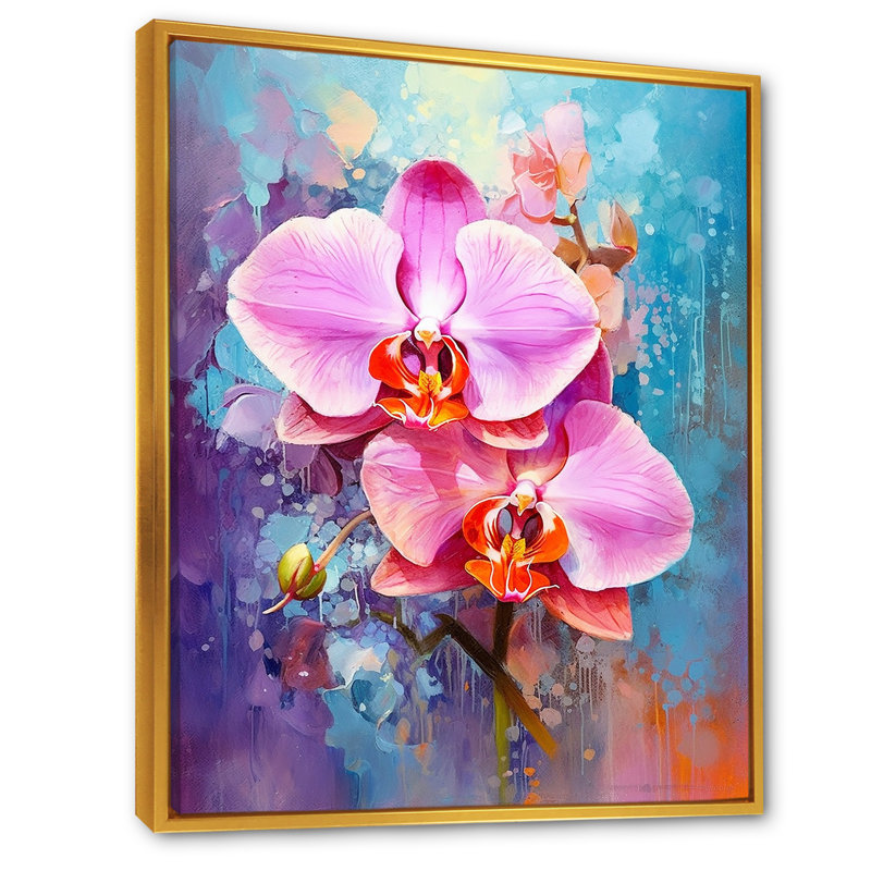 Orchidées bleues abstraites Euphoria, Cadre flottant doré, H 32 po x l 24 po