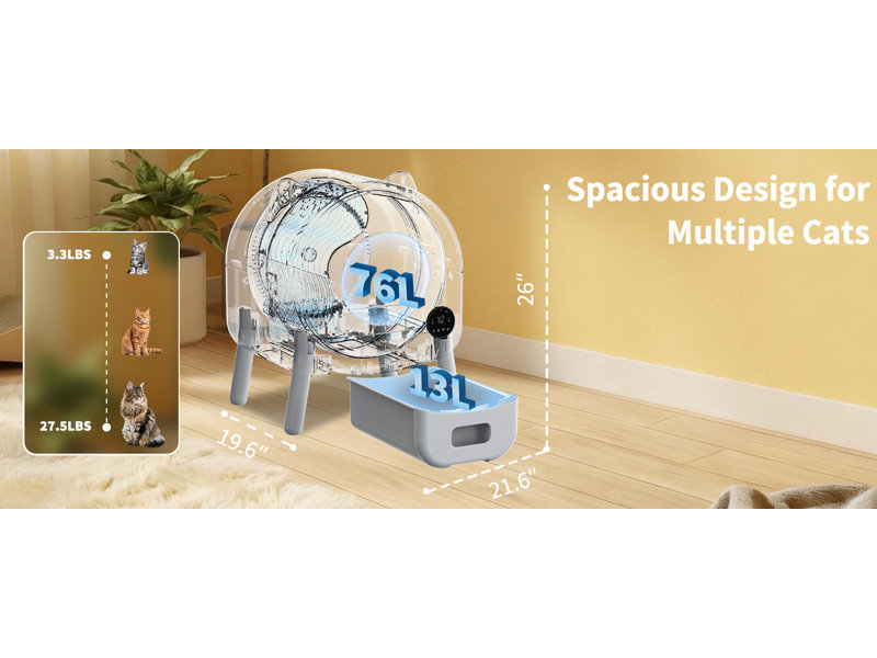 Self-Cleaning Cat Litter Box with App Control, 76L Extra-Large Automatic Litter Tray for Multiple Cats, Light Gray