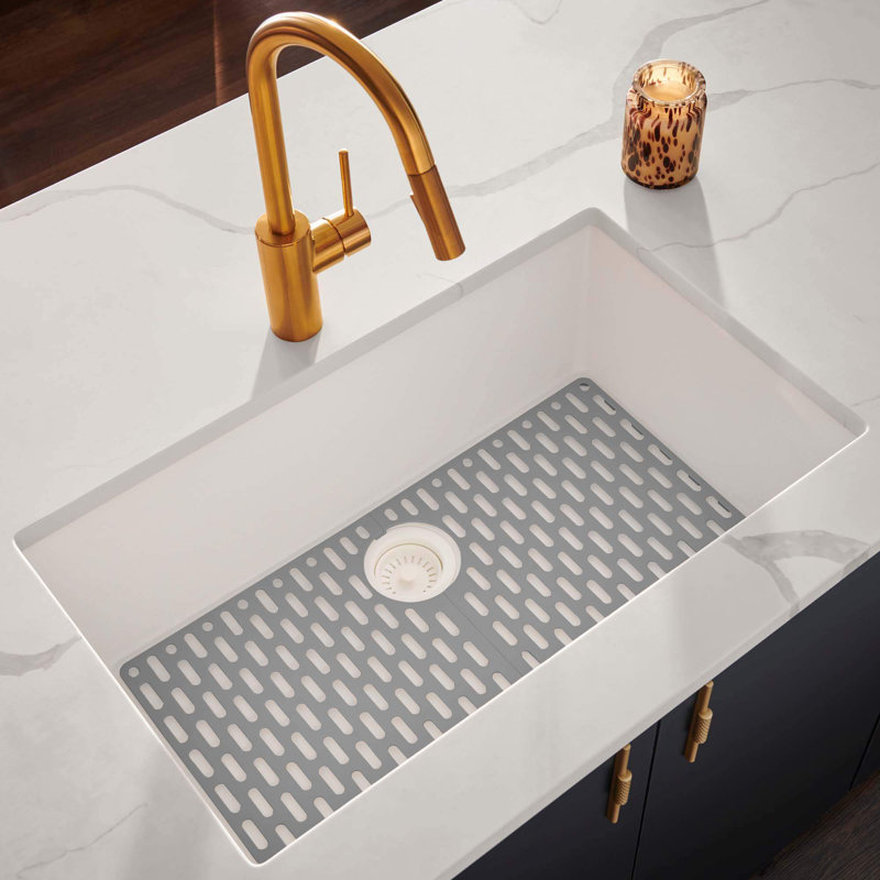Évier de cuisine encastré à simple cuve en composite de granite 30 x 18 po Ruvati - blanc arctique mat -, Blanc arctique, 2