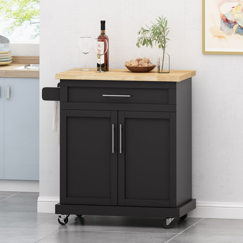 Modern Functional Kitchen Cart with Manufactured Wood Top,Storage Cart with Drawer, Black