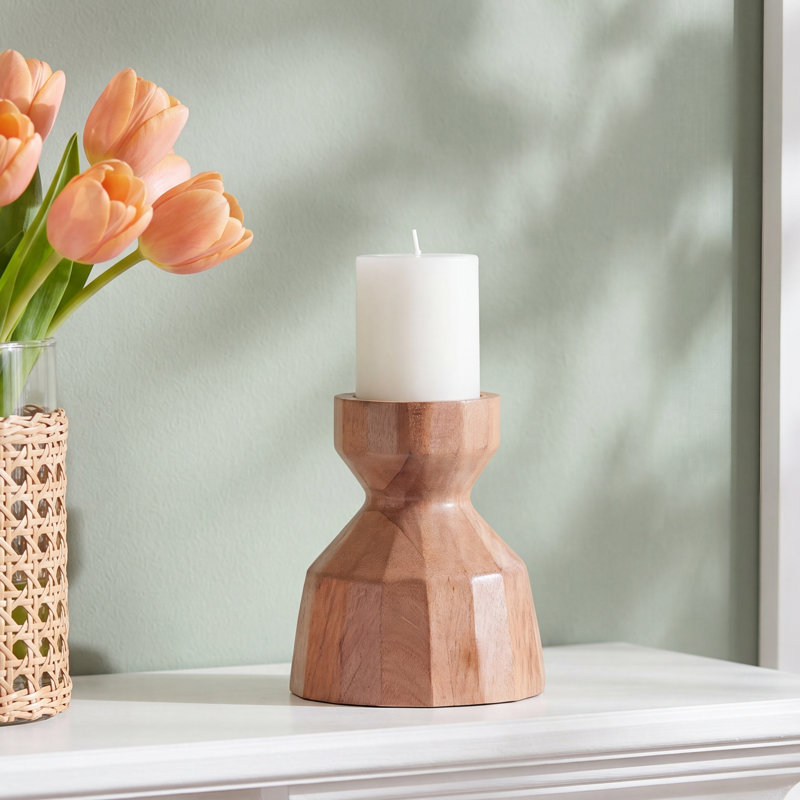 Habra 4'' H Wood Tabletop Candlestick