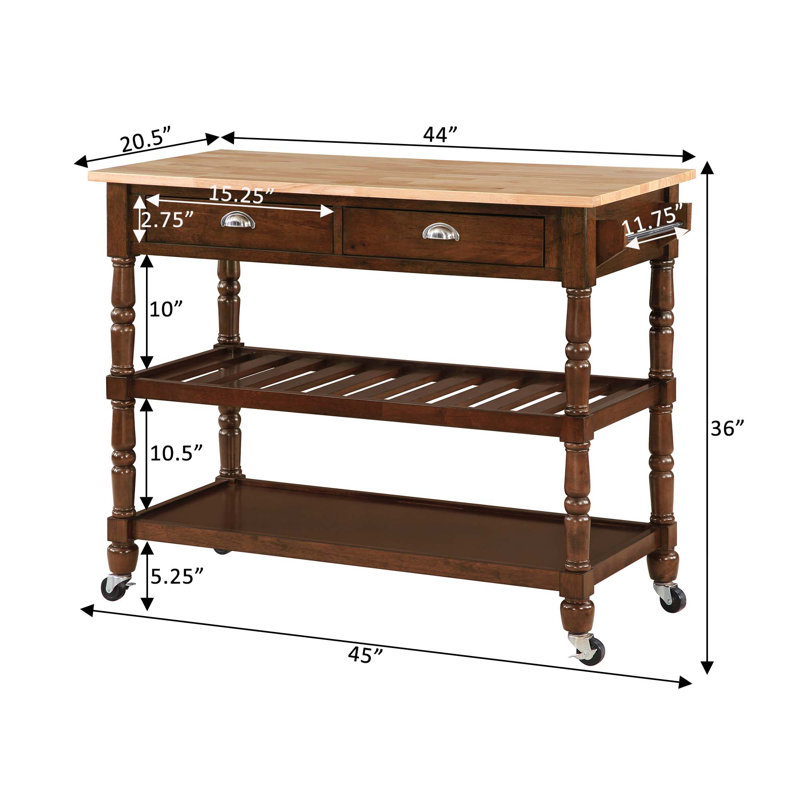 Mayall 45" Kitchen Cart with Butcher Block Top and Locking Wheels, Espresso