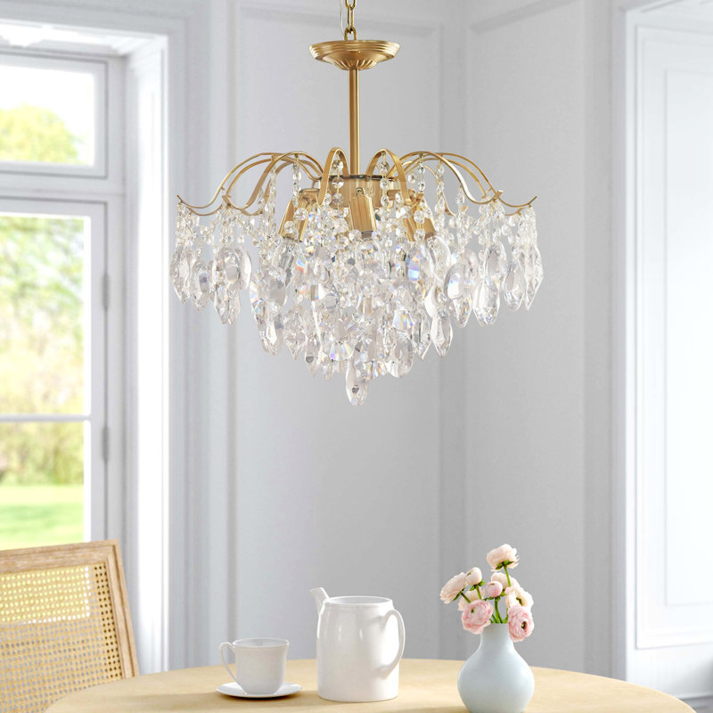 Mid-Century Modern 6-light Dimmable Tiered Crystal Chandelier Luxury, Gold, 43.3" H x 20" W x 13.8" D