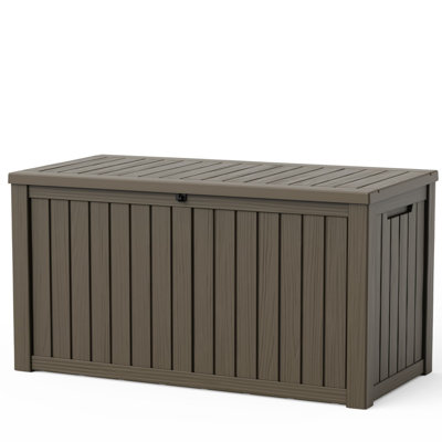 150 Gal/570L Resin Outdoor Storage Deck Box, Woodgrain, Lockable, Weatherproof, with Divider