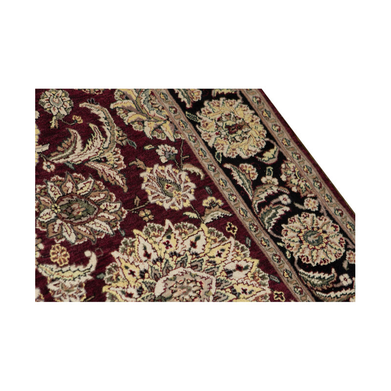 Manchuria Oriental Hand Knotted Wool Wine/Black Area Rug