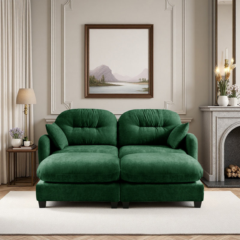 Canapé, canapé Cloud, avec 2 repose-pieds, Vert