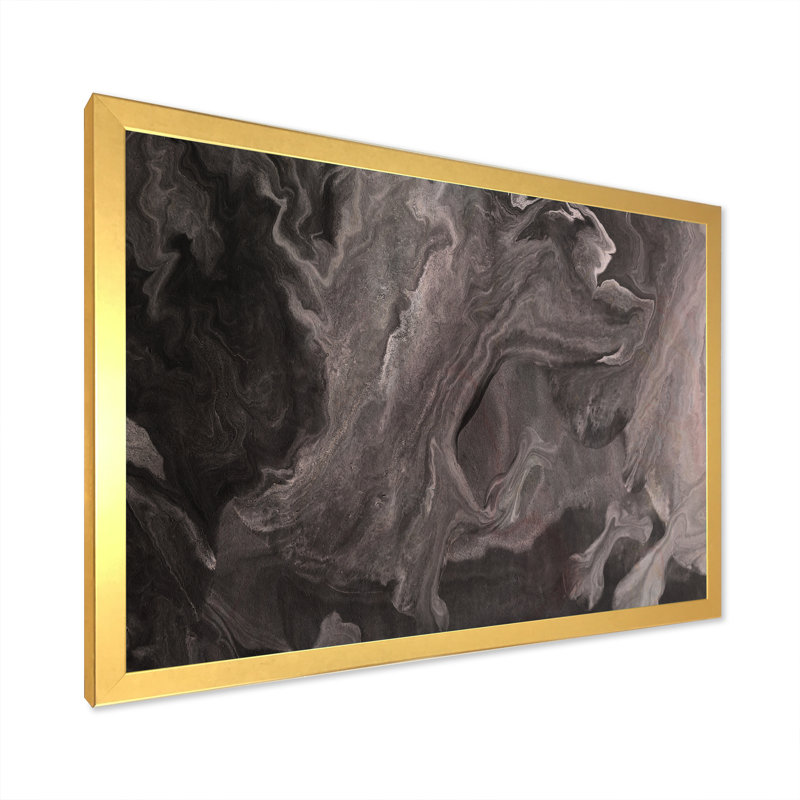 «Wave Art» dans les tons de noir III - impression sur toile, H 24 po x l 36 po x P 1 po, Cadre doré