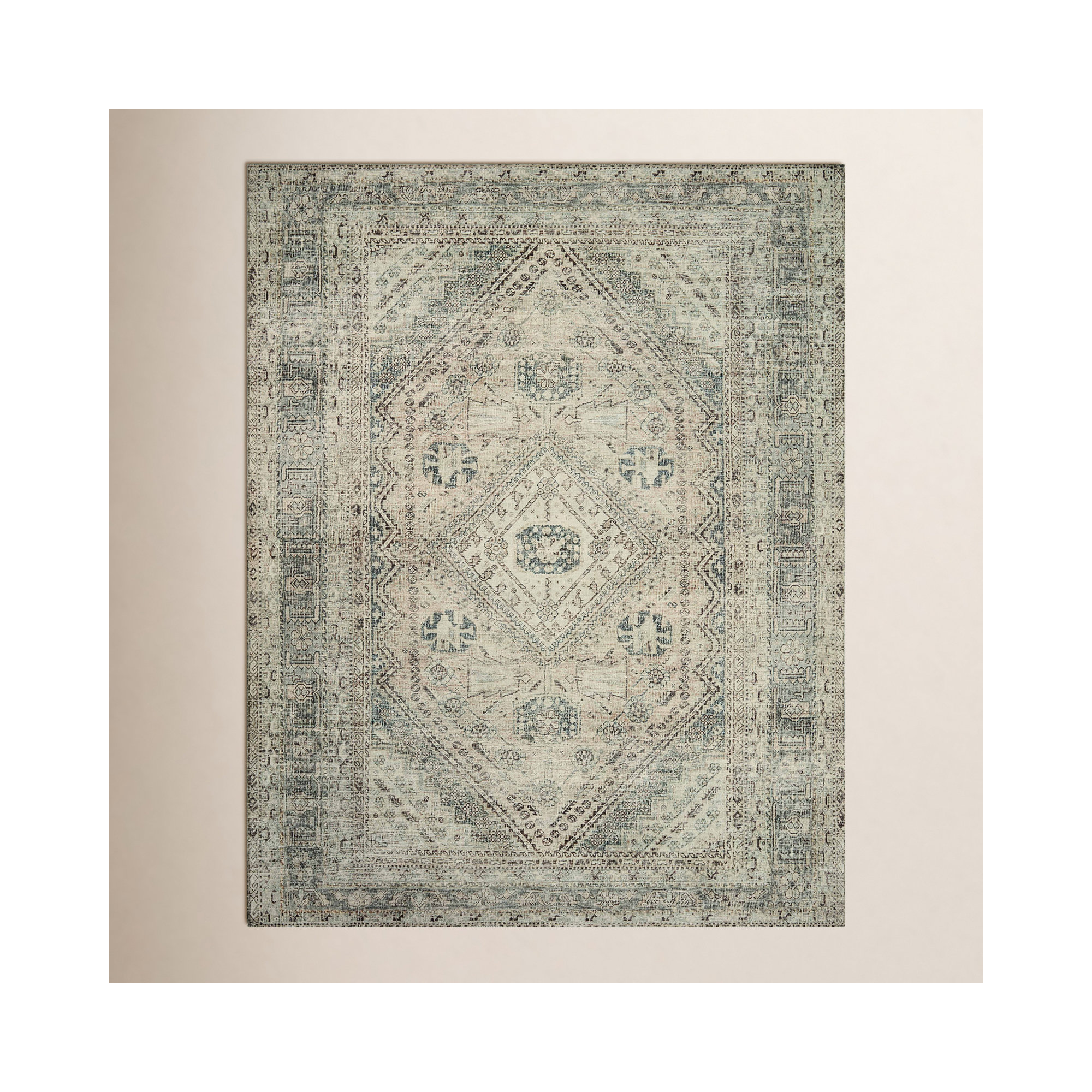 Magnolia Home By Joanna Gaines X Loloi Sinclair Machine Washable Natural / Sage Area Rug, Rectangle 7'6" x 9'6"