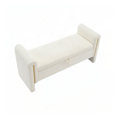 Modern Teddy Bed End Bench with Arms and Storage, Comfy Upholstered Foot Rest Stool for Living Room and Bedroom