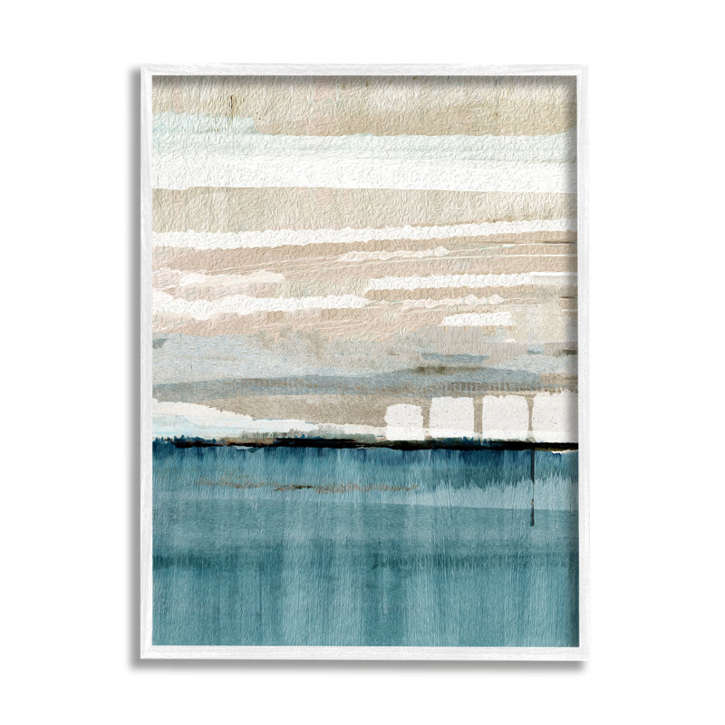 Paysage océanique abstrait, impression sur bois, Giclée encadrée blanc bord de mer, H 14 po x l 11 po x P 1,5 po