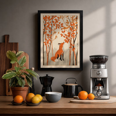 Fox Among Autumn Trees Scandinavian - Framed Print