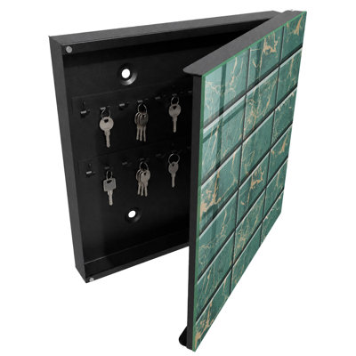 Key storage box, Opens to the left, 30x30x5, White, Modern green marble tiles, 