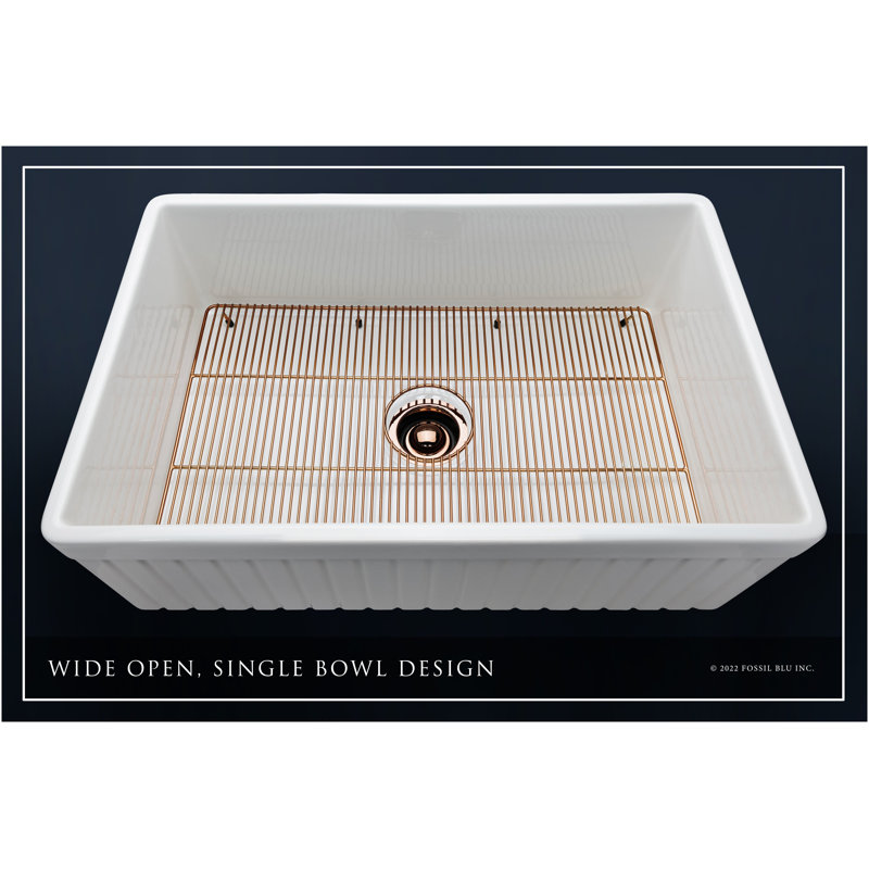 Luxury Solid Fireclay Farmhouse Sink, Polished Rose Gold Accessories