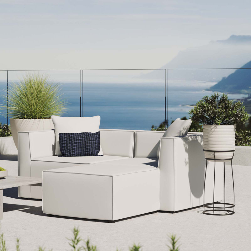 Saybrook Outdoor Patio Upholstered Loveseat and Ottoman Set, White