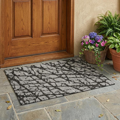 Tapis extérieur antidérapant lavable gris et noir 2 pi x 3 pi