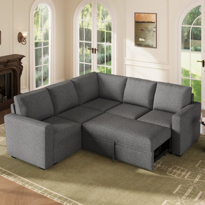 Hoelscher L-shaped Sleeper Sectional Upholstered Sofa Bed With Storage Space Polyester Dark Gray