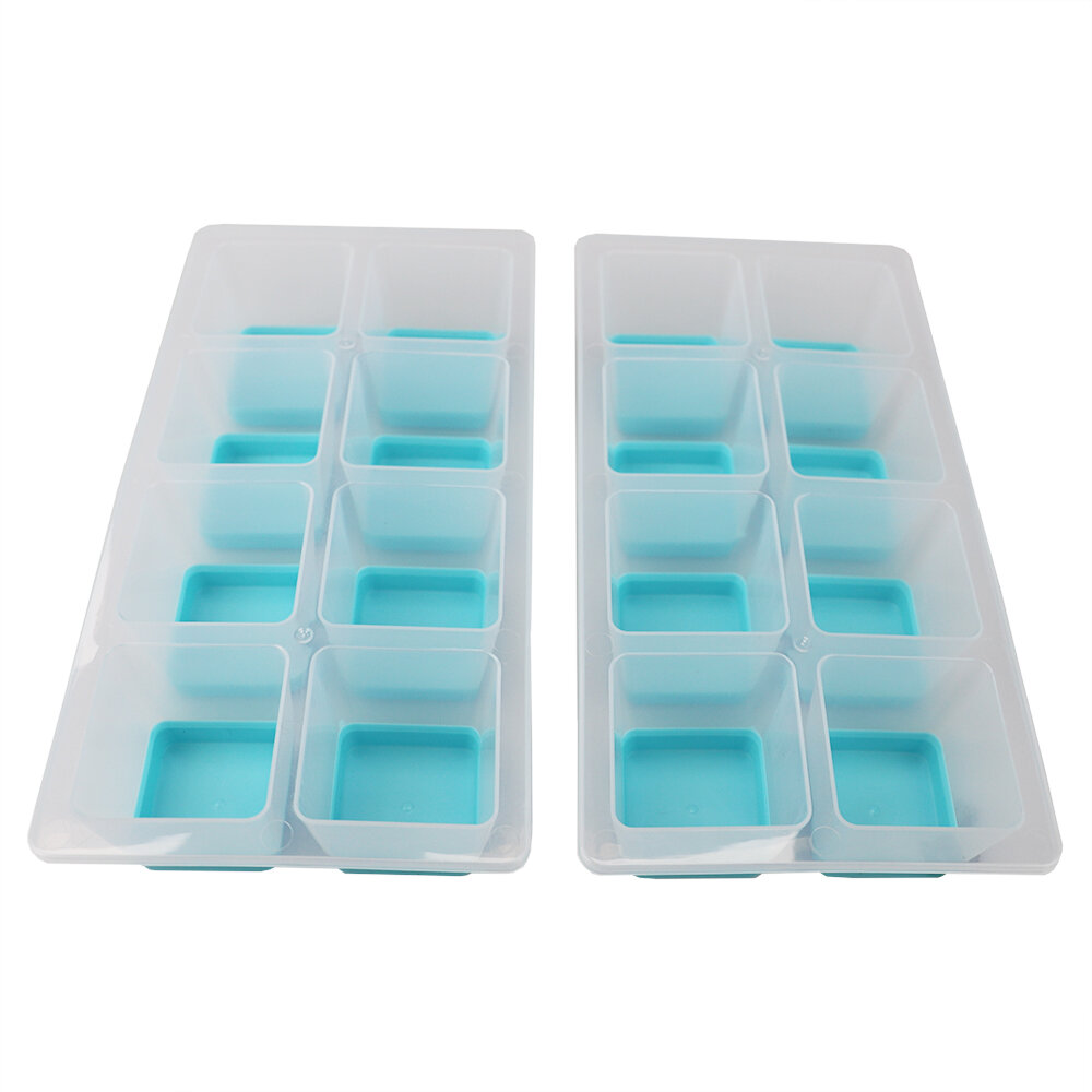 2 Jumbo Silicone Push Ice Cube Tray - Makes 8 Large Drink Cubes - Teal  Green