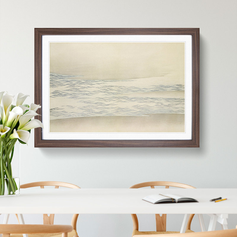 The Ocean Waves by Kamisaka Sekka - Picture Frame Painting, Walnut Framed, 27cm H x 36cm W x 2cm D